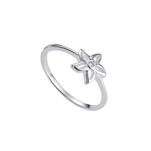 Sterling Silver Open Flower Ring With Cubic Zirconia Detail