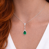 Sterling Silver Opulent Emerald CZ Pendant Necklace on Model