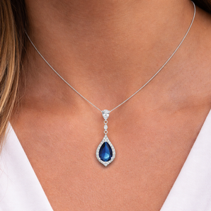 Sterling Silver Opulent Sapphire CZ Pendant Necklace on Model
