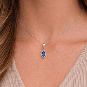Sterling Silver Oval Sapphire Pendant Necklace on Model