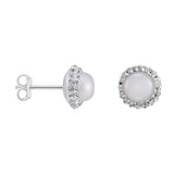 925 Sterling Silver Pearl Halo Earrings with Cubic Zirconia Details