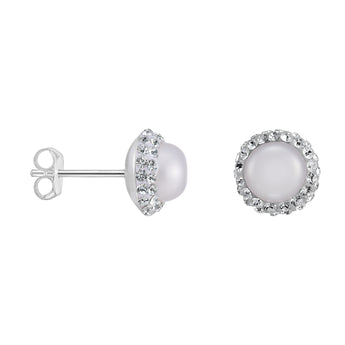 925 Sterling Silver Pearl Halo Earrings with Cubic Zirconia Details