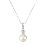 Sterling Silver Pearl and Cubic Zirconia Drop Pendant Necklace