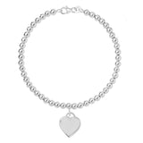 Sterling Silver Plain Heart Beaded Bracelet