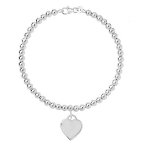 Sterling Silver Plain Heart Beaded Bracelet