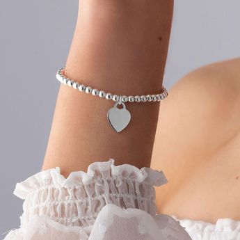 Sterling Silver Plain Heart Beaded Bracelet