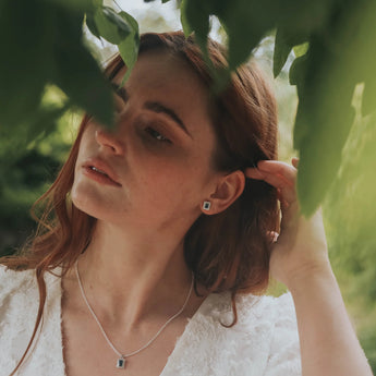 Sterling Silver Sapphire Rectangle Halo Stud Earrings