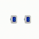Sterling Silver Sapphire Rectangle Halo Stud Earrings