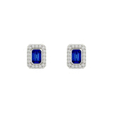 Sterling Silver Sapphire Rectangle Halo Stud Earrings