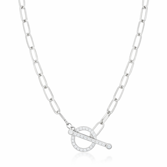 925 Sterling Silver T-Bar Paperclip Chain with Cubic Zirconia Details