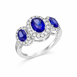 Sterling Silver Triple Halo Sapphire Ring