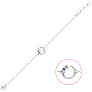 Sterling Silver Open Circle Bracelet with Cubic Zirconia Details