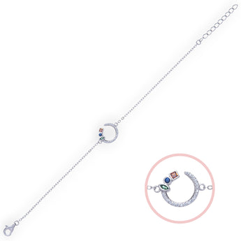 Sterling Silver Open Circle Bracelet with Cubic Zirconia Details