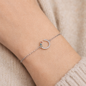 Urban Pizazz Model wearing our Sterling Silver Open Circle Bracelet with Cubic Zirconia Details