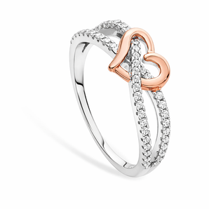 Sterling Silver Infinity Love Heart Statement Ring with Cubic Zirconia Details