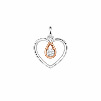 Sterling Silver and Rose Gold Love Heart Pendant for Silver Necklaces with Cubic Zirconia Center