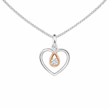 Sterling Silver and Rose Gold Love Heart Pendant Necklace with Cubic Zirconia Center