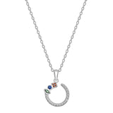 Sterling Silver Open Circle Pendant Necklace with Cubic Zirconia Details