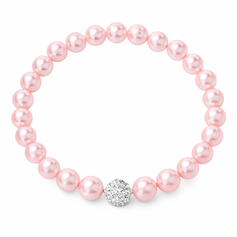 Stretchy Pink Pearl Bracelet with Cubic Zirconia Shamballa Bead
