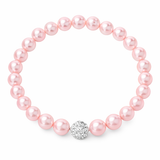 Stretchy Pink Pearl Bracelet with Cubic Zirconia Shamballa Bead