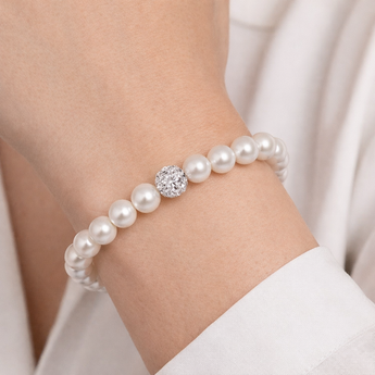 Stretchy Pearl Bead Bracelet with Cubic Zirconia Dhamballa Bead