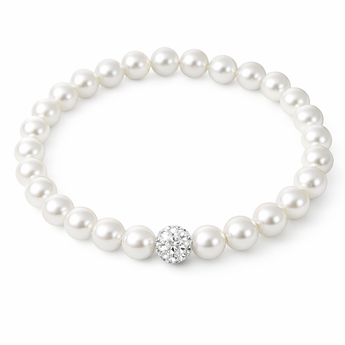 Stretchy Pearl Bead Bracelet with Cubic Zirconia Dhamballa Bead