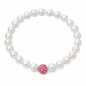 Stretchy Pearl Bracelet with Pink CZ