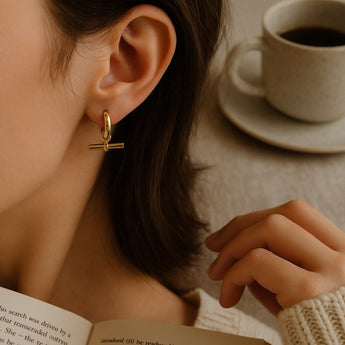 Amnesia Jewellery | Gold Plated Stainless Steel T-Bar Hoop Earrings