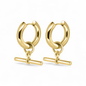 Amnesia Jewellery | Gold Plated Stainless Steel T-Bar Hoop Earrings