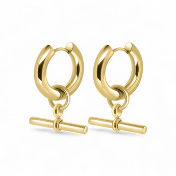 Amnesia Jewellery | Gold Plated Stainless Steel T-Bar Hoop Earrings