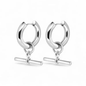 Amnesia Jewellery | Gold Plated Stainless Steel T-Bar Hoop Earrings