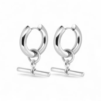 Amnesia Jewellery | Gold Plated Stainless Steel T-Bar Hoop Earrings