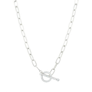 Sterling Silver T-Bar Paperclip Chain with Cubic Zirconia