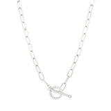 Sterling Silver T-Bar Paperclip Chain with Cubic Zirconia