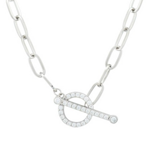 Sterling Silver T-Bar Paperclip Chain with Cubic Zirconia