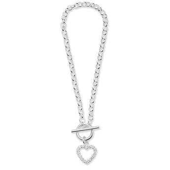 Silver T-bar Bracelet With Cubic Zirconia Heart