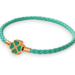 Teal Clover Leaf leather Charm Bracelet