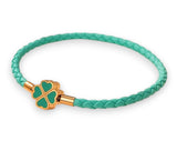 Teal Clover Leaf leather Charm Bracelet