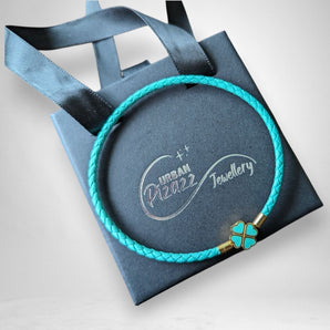 Teal Clover Leaf Leather Charm Bracelet