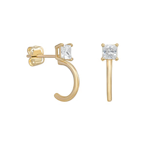 9ct Gold and Cubic Zirconia Thea Half Hoop Stud Earrings