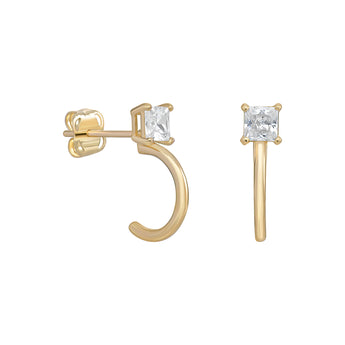 9ct Gold and Cubic Zirconia Thea Half Hoop Stud Earrings