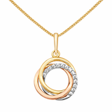 Three Tone 9ct Gold CZ Circle Pendant Necklace