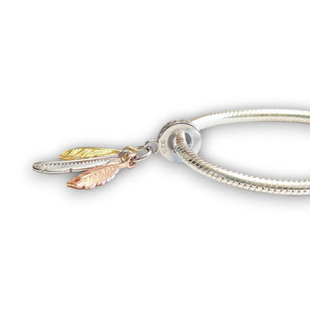 Three Tone Sterling Silver Feathers Dangle Charm