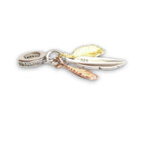 Three Tone Sterling Silver Feathers Dangle Charm