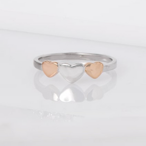 Three Tone Silver Heart Ring