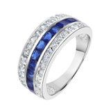 Three Layer Sapphire Cubic Zirconia Silver Ring