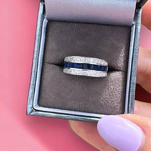 Three Layer Sapphire Cubic Zirconia Silver Ring