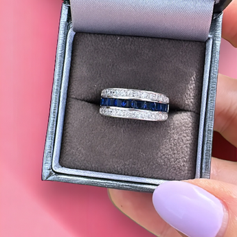 Three Layer Sapphire Cubic Zirconia Silver Ring