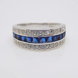 Three Layer Sapphire Cubic Zirconia Silver Ring