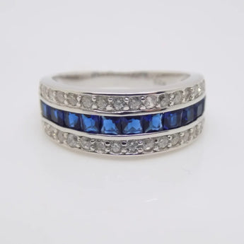 Three Layer Sapphire Cubic Zirconia Silver Ring